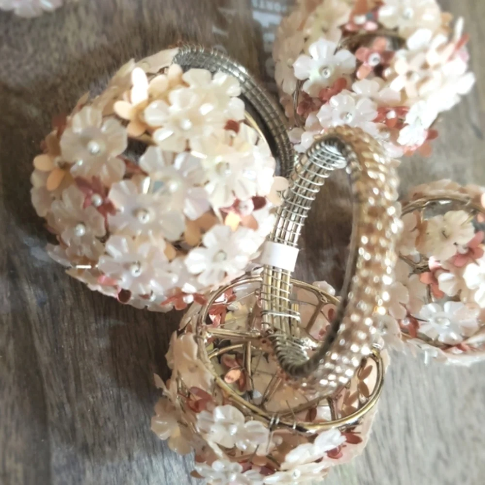 Pier 1 Imports Beaded Pink Floral Napkin Rings -Set of 4 NWT
